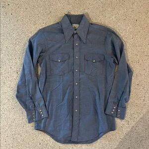Big Mac Chambray Blue Pearl Casual Button Down Shirt with Western
